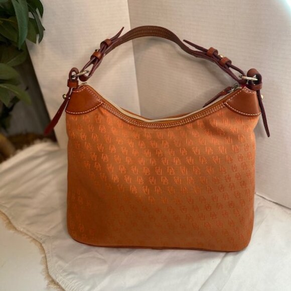 Dooney & Bourke Madison Logo Coated Cotton Satchel Handbag Purse In Amber - Picture 9 of 13